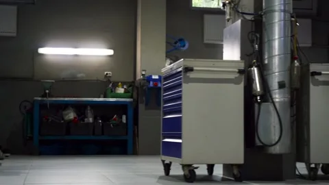Industrial workshop room inside. Footage. Service station for equipment without Stock Footage 139746461