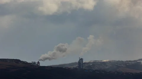 Industrial zone with large chimneys Stock Footage 168579818