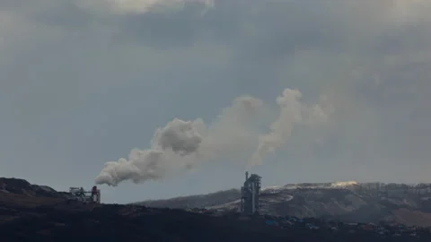 Industrial zone with large chimneys Stock Footage 168581185