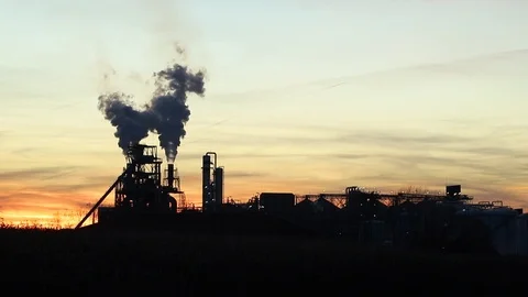 Industrial zone with a large pipe thick white smoke is poured from the factor Stock Footage 102718226