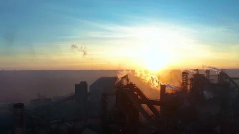 Industrial zone with pipe thick white smoke is poured from the factory pipe in Stock Footage 103185878