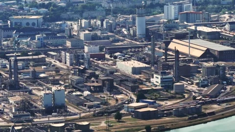 Industrial zone with steel manufacturing complex aerial view Vídeo Stock 344815261