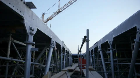 Industrial.Interior structure,of a big building.Scaffolding,work in progress Stock Footage 54462679