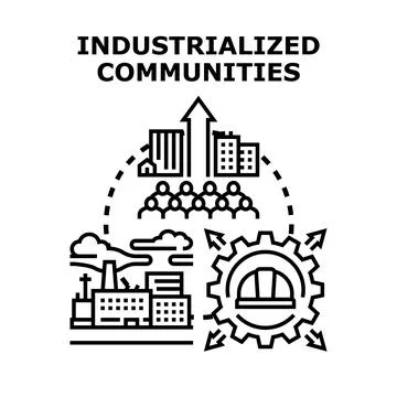 Industrialized communities concept developing urban infrastructure and progre Stock Illustration