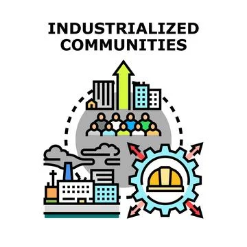 Industrialized communities concept developing urban infrastructure and progre Stock Illustration