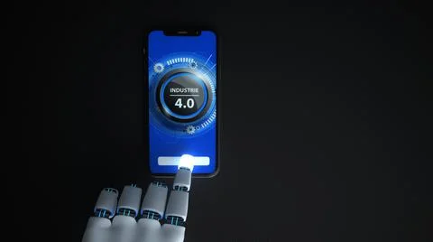 Industrie 4.0 - Humanoid Robot Hand Click Smartphone Stock Illustration