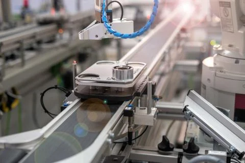 Industry 4.0 concept; artificial intelligence in smart factory prototype Stock Photos