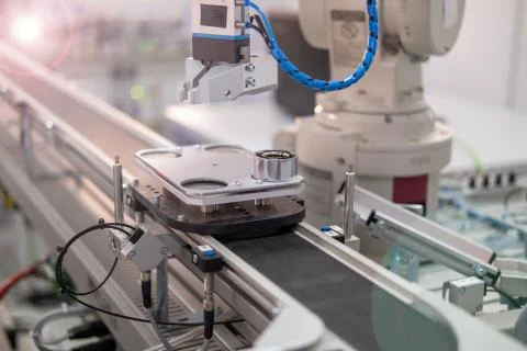 Industry 4.0 concept; artificial intelligence in smart factory prototype Stockfoto's