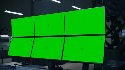 Industry 4.0 Modern Factory: Computer with Multiple Chroma Key / Green Screen Stock Footage 125481508
