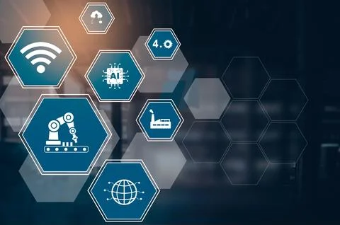 Industry 4.0 technology concept - Smart factory for fourth industrial revol.. Stock Illustration