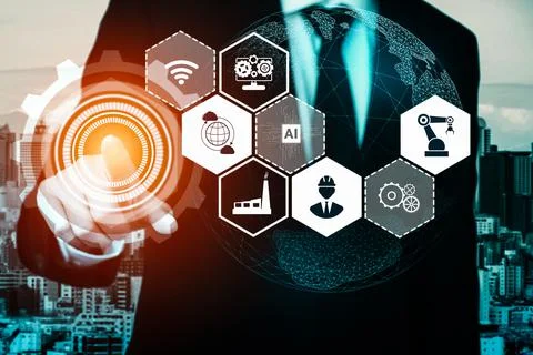 Industry 4.0 technology concept - Smart factory for fourth industrial revolution 스톡 사진