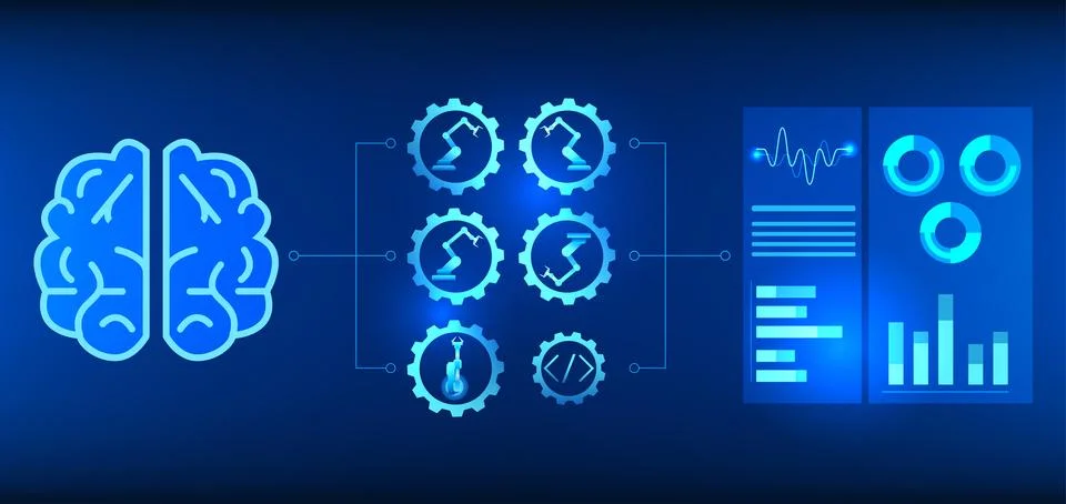 Industry 4.0 technology transforms industries to be fully automated. Artifi.. Stockillustratie