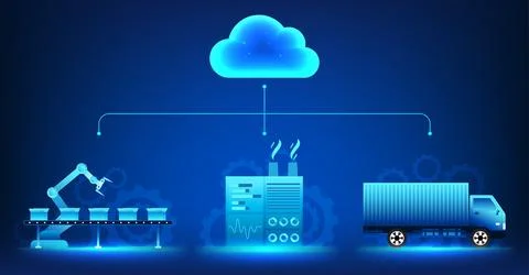 Industry 4.0 technology transforms industries to be fully automated by usin.. 스톡 일러스트