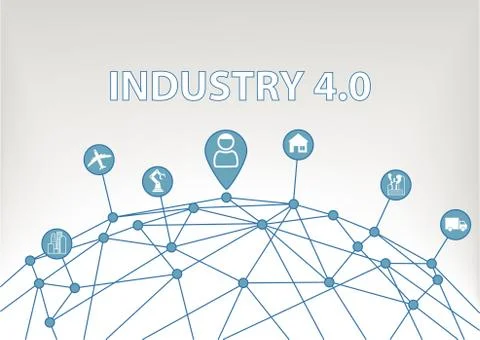 Industry 4.0 vector illustration background with world grid Stock Illustration