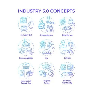Industry 5 related blue gradient concept icons Stock Illustration