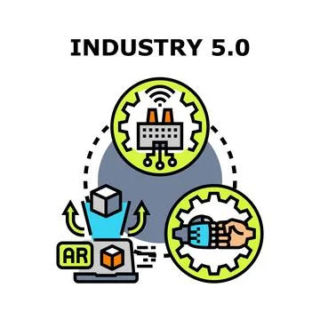 Industry 5.0 concept connecting smart factory and human collaboration Stock Illustration
