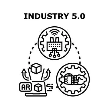 Industry 5.0 concept connecting smart factory and human collaboration Stock Illustration