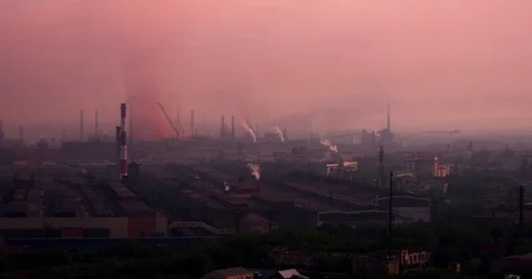 Industry And Pollution - environmental problems. Smoke from factory pipes Stock Footage 71688900