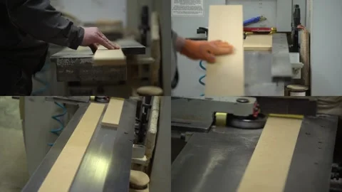 Industry. Baseboard manufacturing workshop. Split Screen Stock Footage 256077956