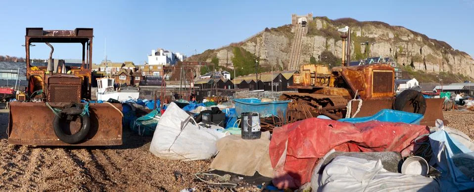 Industry beach pollution Stock Photos