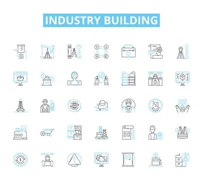 Industry building linear icons set. Construction, Architecture, Contractor Ilustración de archivo