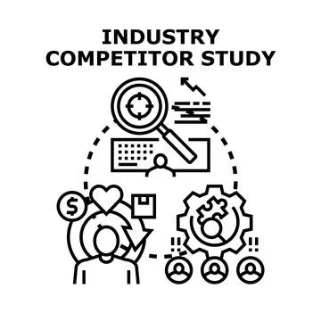 Industry competitor study analyzing business market strategies Stock Illustration