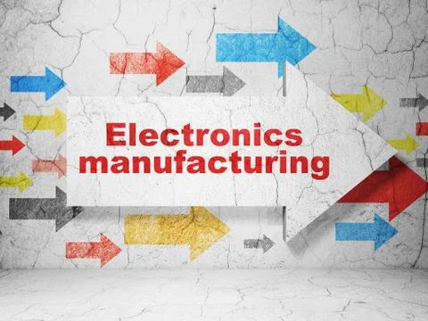 Industry concept: arrow with Electronics Manufacturing on grunge wall background Stock Illustration