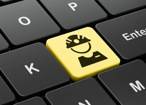 Industry concept: Factory Worker on computer keyboard background Illustrazione stock