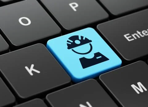 Industry concept: Factory Worker on computer keyboard background Stock Illustration