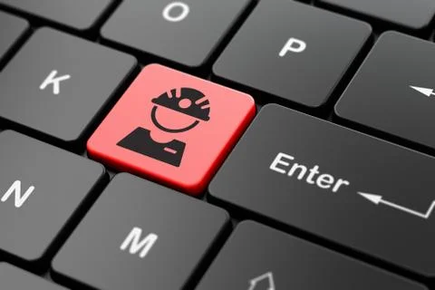 Industry concept: Factory Worker on computer keyboard background 스톡 일러스트