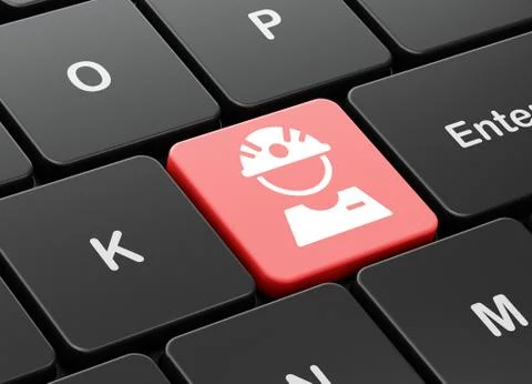 Industry concept: Factory Worker on computer keyboard background Illustrazione stock