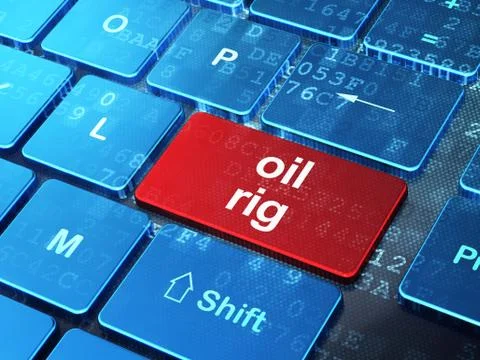 Industry concept: Oil Rig on computer keyboard background Illustrazione stock