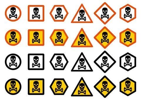 Industry concept. Set of different warning signs. Chemical, radioactive Stock Illustration