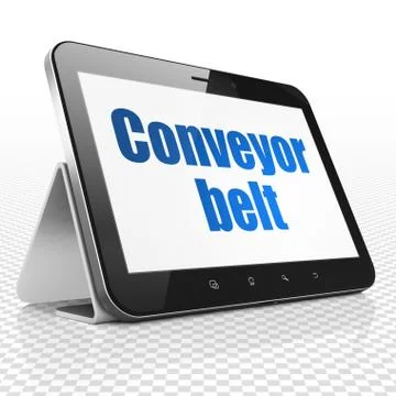 Industry concept: Tablet Computer with Conveyor Belt on display 스톡 일러스트