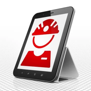 Industry concept: Tablet Computer with Factory Worker on display Illustrazione stock