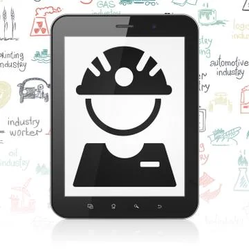 Industry concept: Tablet Computer with Factory Worker on display Illustrazione stock