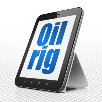 Industry concept: Tablet Computer with Oil Rig on display Illustrazione stock