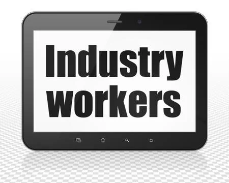 Industry concept: Tablet Pc Computer with Industry Workers on display Stock Illustration