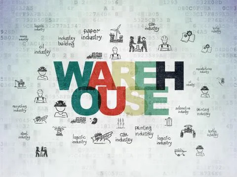 Industry concept: Warehouse on Digital Data Paper background Illustrazione stock