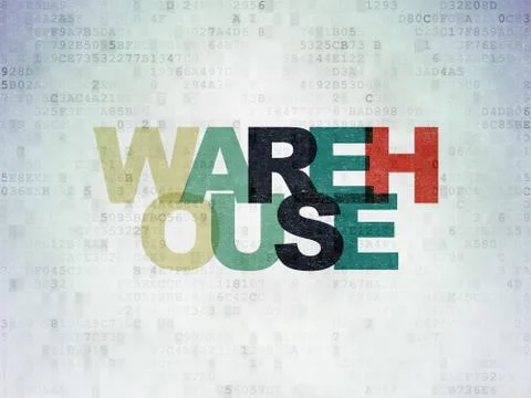Industry concept: Warehouse on Digital Data Paper background Illustrazione stock