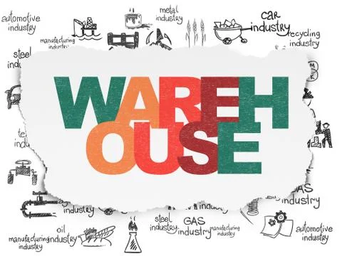 Industry concept: Warehouse on Torn Paper background Illustrazione stock