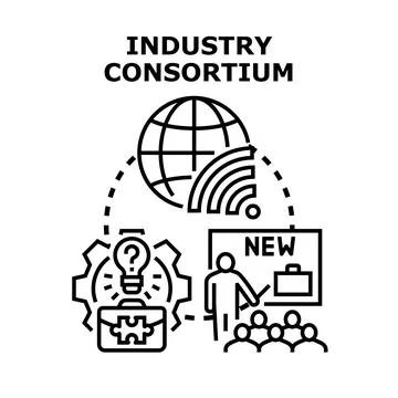 Industry consortium collaborating on global business innovation Stock Illustration