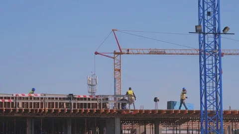 Industry construction and development. Workers at construction site 스톡 동영상 104666931