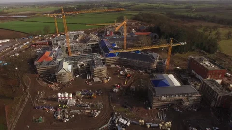 Industry Construction And Development. Workers Building A New House.aerial Shots Stock Footage 146515456