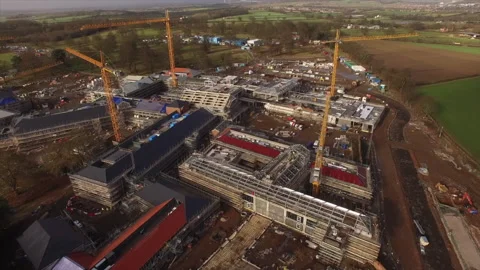 Industry Construction And Development. Workers Building A New House.aerial Shots Stock Footage 146515505