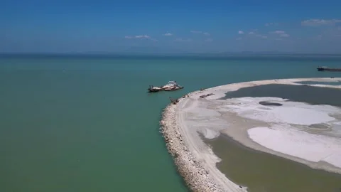 Industry construction Ship reclamation new Island land Nice aerial view drone Stock Footage 344621990