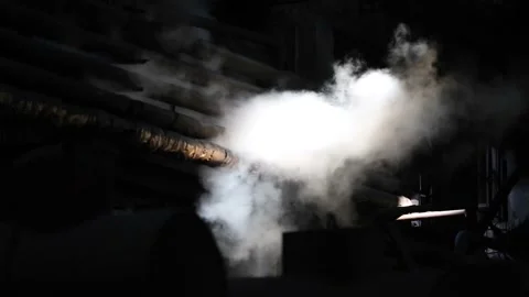 Industry. In the dark, pipes from which white smoke soars. Very beautiful clouds Stock Footage 101781627