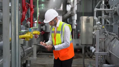 Industry Engineer manager using clipboard checking information and safety sys Stock Footage 154283227