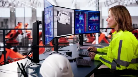 Industry Engineer Using Desktop PC Computer Stock Footage 290180843