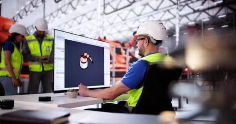 Industry Engineer Using Desktop PC Computer Stock Photos